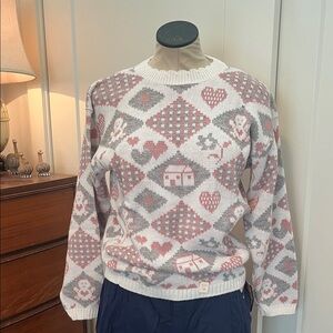 Vintage NOS Gray and Pink Patterned Sweater